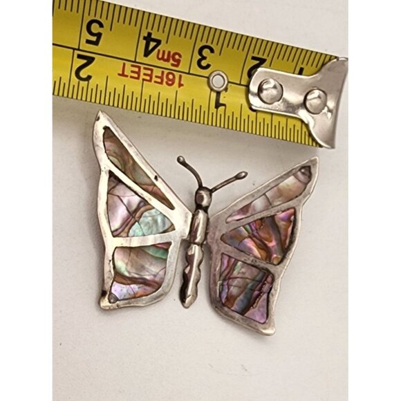 Vintage Mexican Taxco Sterling Silver & Abalone Butterfly Brooch Pin Retro 70s - Picture 5 of 5